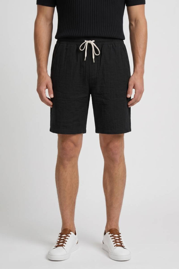 Shorts Men - Elastic Waistband Drawstring | Casual Summer — Black