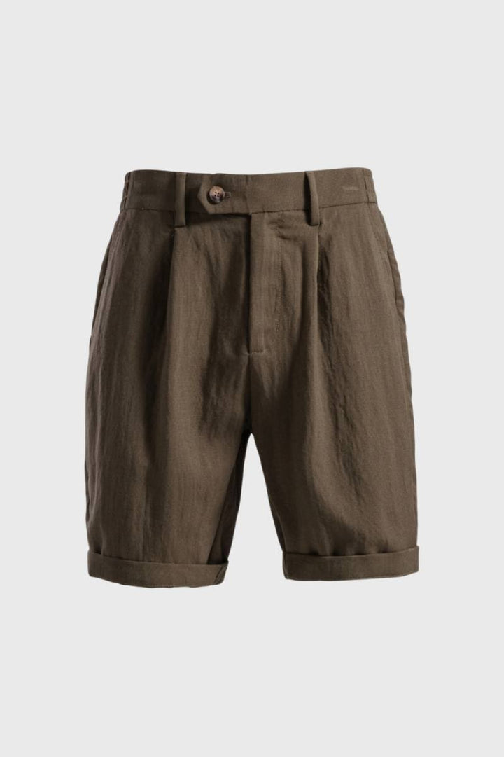 Shorts Men - High Waist Pleated Detail with Turn Up Hem | Smart — Brown