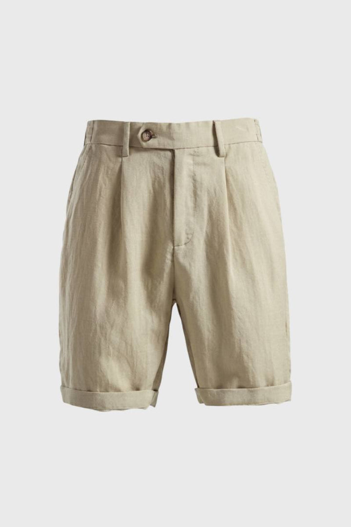 Shorts Men - High Waist Pleated Detail with Turn Up Hem | Smart — Beige