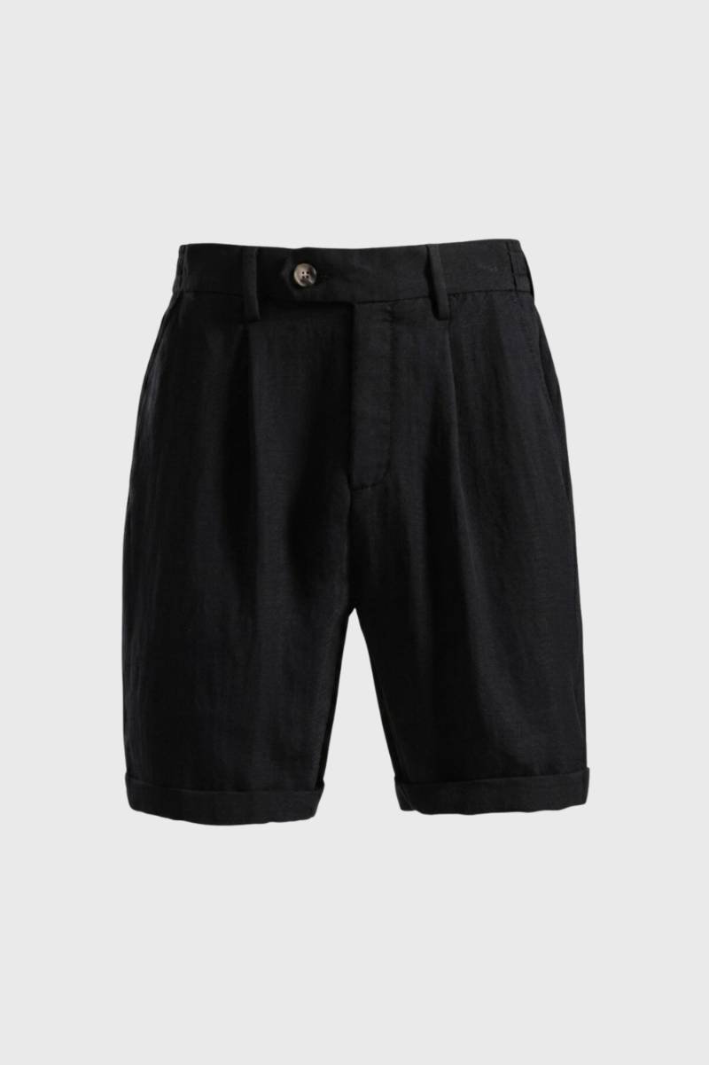 Shorts Men - High Waist Pleated Detail with Turn Up Hem | Smart — Black