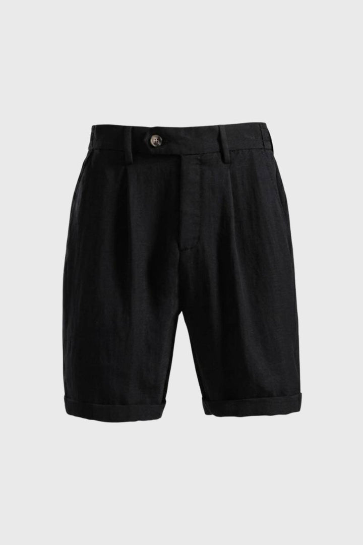 Shorts Men - High Waist Pleated Detail with Turn Up Hem | Smart — Black