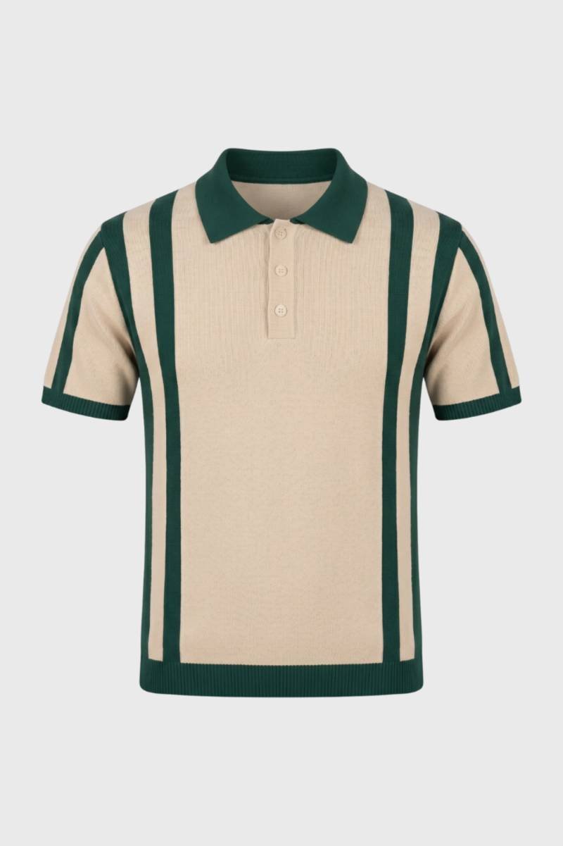 Striped Polo Men - Retro Knit with Ribbed Collar | Vintage — Striped Green