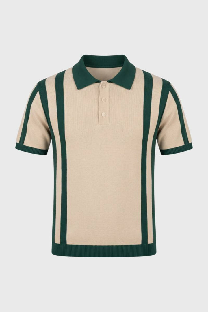Striped Polo Men - Retro Knit with Ribbed Collar | Vintage — Striped Green