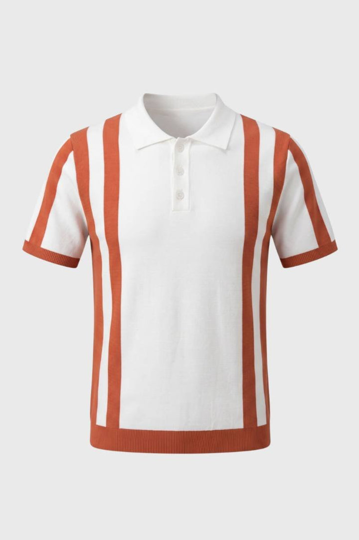 Striped Polo Men - Retro Knit with Ribbed Collar | Vintage — Striped Orange