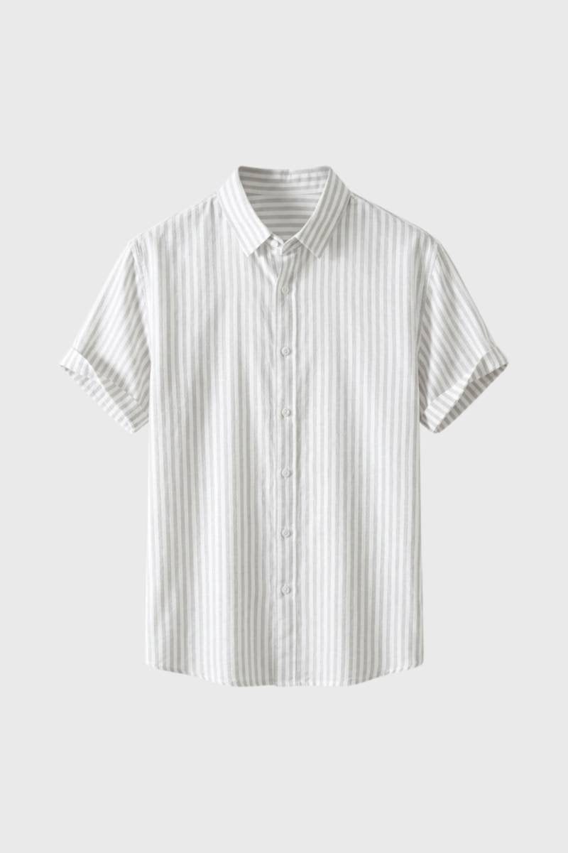 Striped Shirt Men - Classic Button Down Short Sleeve | Smart Casual — Striped Grey