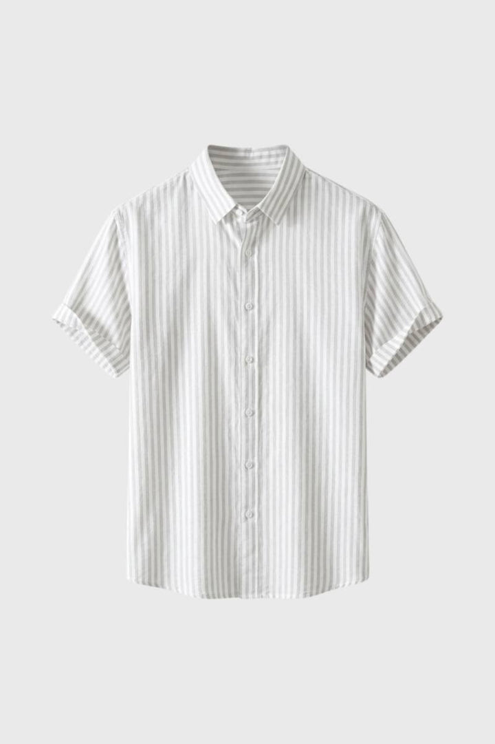Striped Shirt Men - Classic Button Down Short Sleeve | Smart Casual — Striped Grey