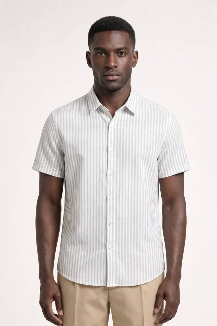 Striped Shirt Men - Classic Button Down Short Sleeve | Smart Casual — Striped Grey