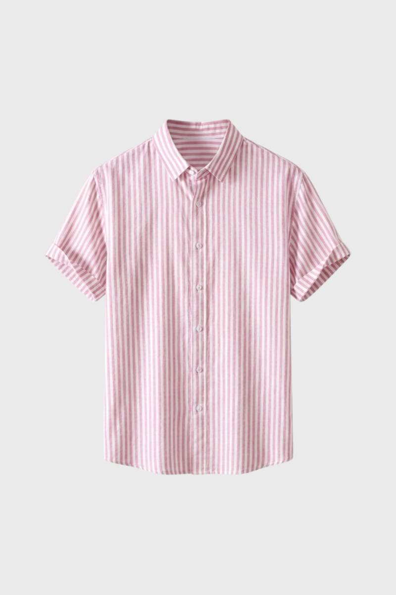 Striped Shirt Men - Classic Button Down Short Sleeve | Smart Casual — Striped Pink