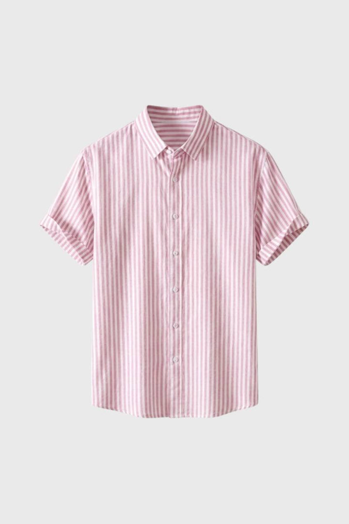 Striped Shirt Men - Classic Button Down Short Sleeve | Smart Casual — Striped Pink