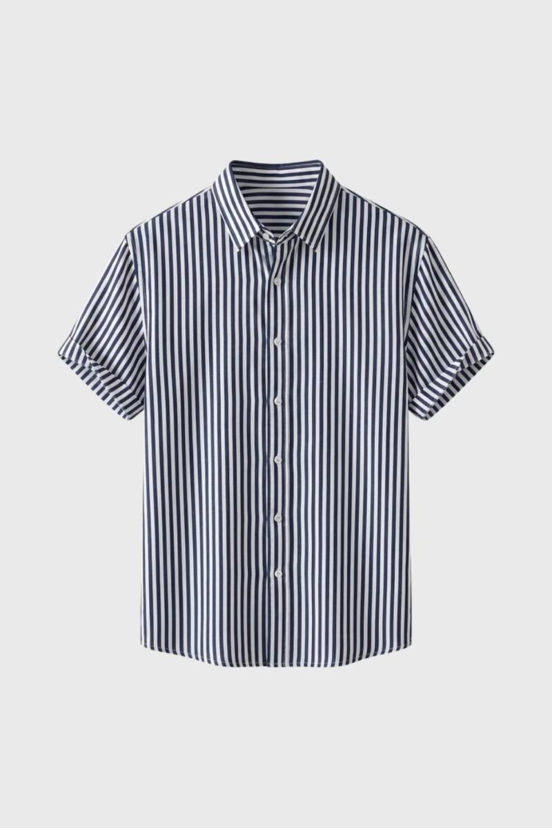 Striped Shirt Men - Classic Button Down Short Sleeve | Smart Casual — Striped Navy