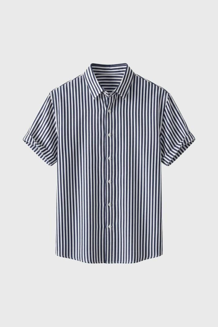 Striped Shirt Men - Classic Button Down Short Sleeve | Smart Casual — Striped Navy