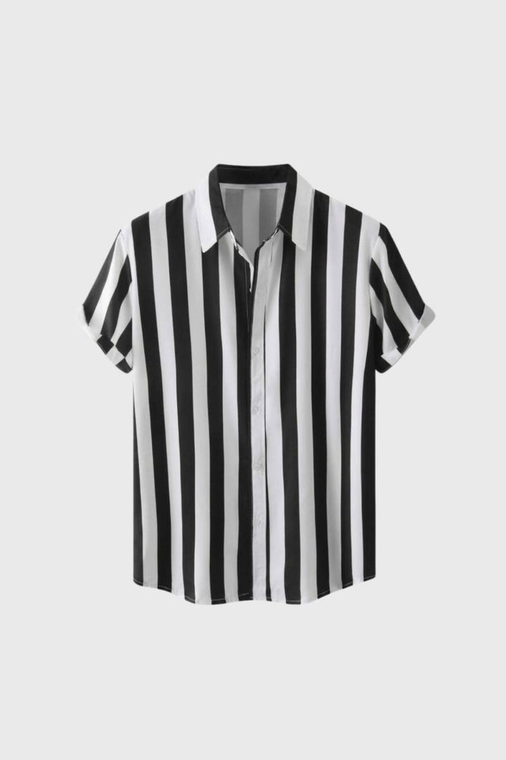 Striped Shirt Men - Classic Collar Short Sleeve | Smart Casual — Striped Black