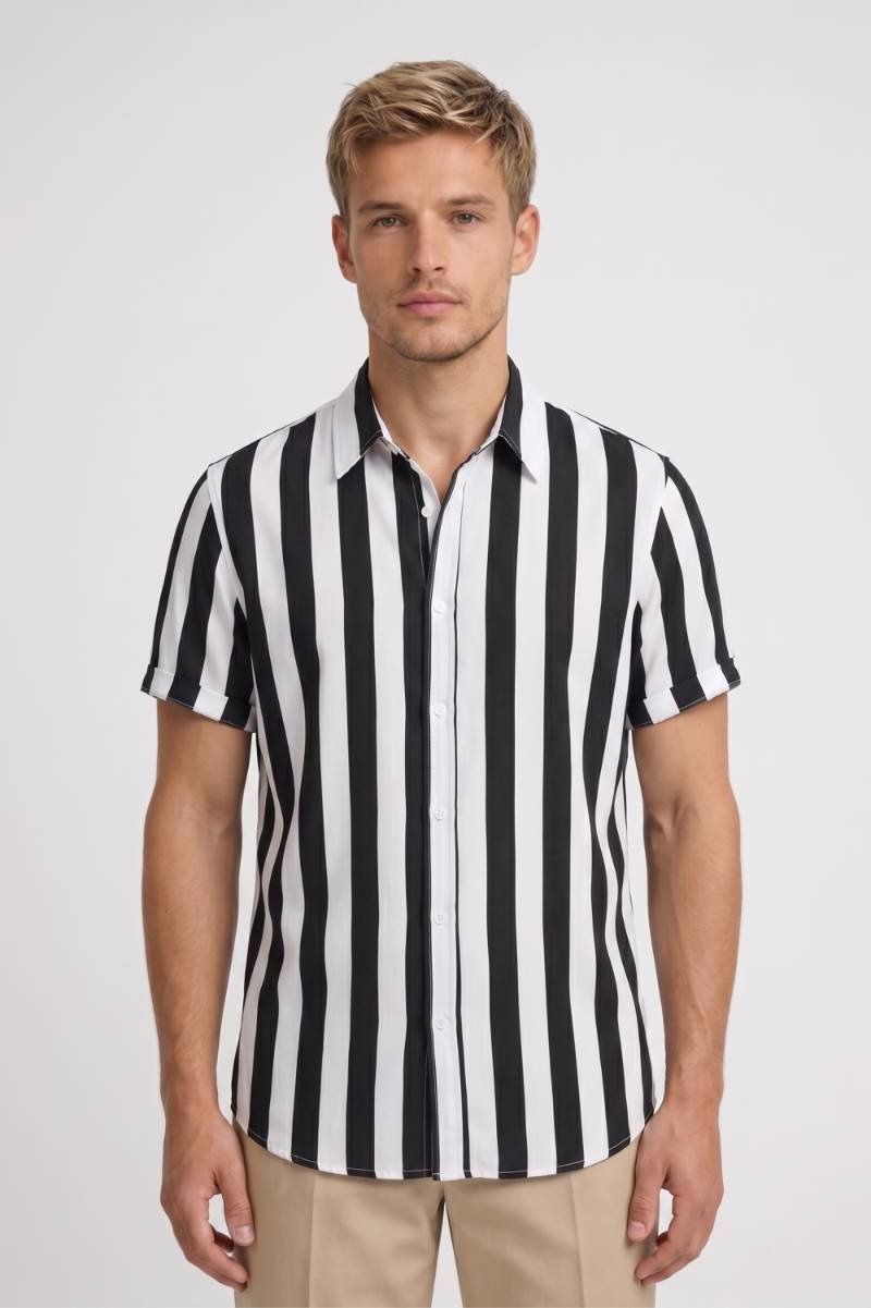 Striped Shirt Men - Classic Collar Short Sleeve | Smart Casual — Striped Black