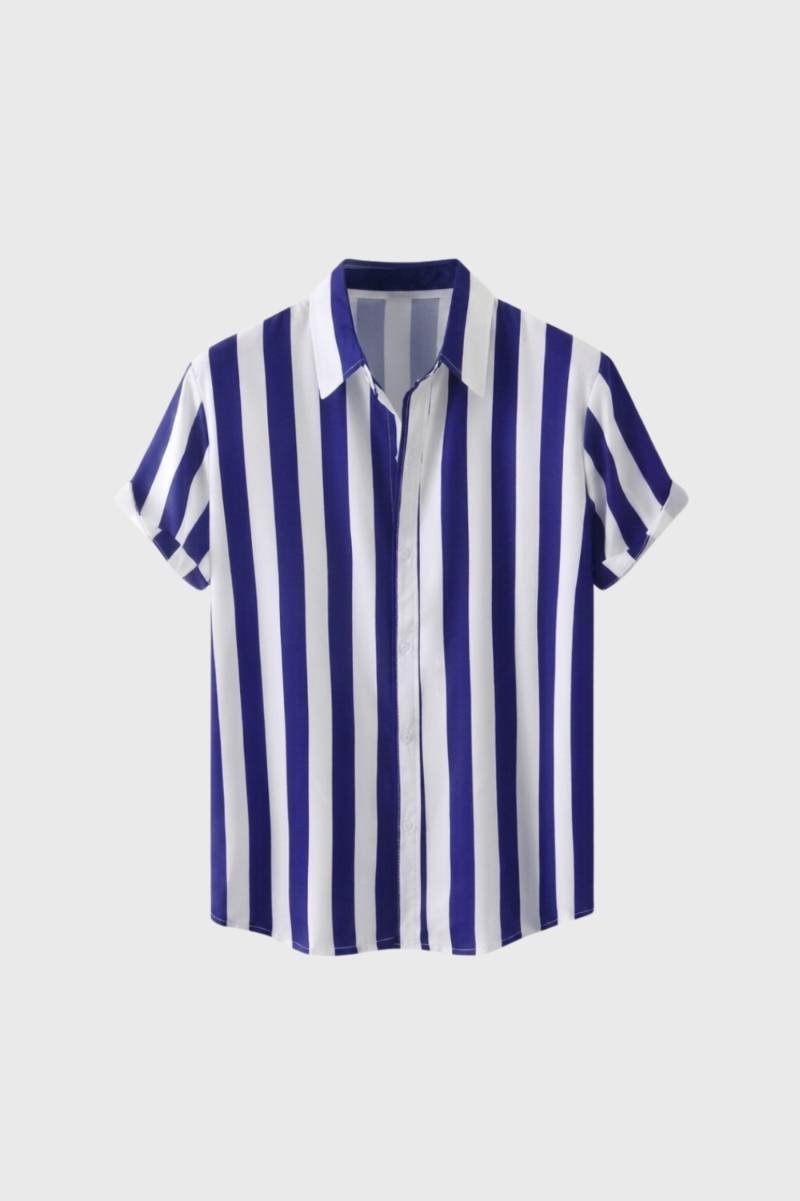 Striped Shirt Men - Classic Collar Short Sleeve | Smart Casual — Striped Blue