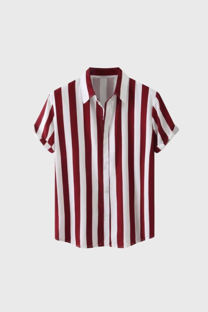 Striped Shirt Men - Classic Collar Short Sleeve | Smart Casual — Striped Wine