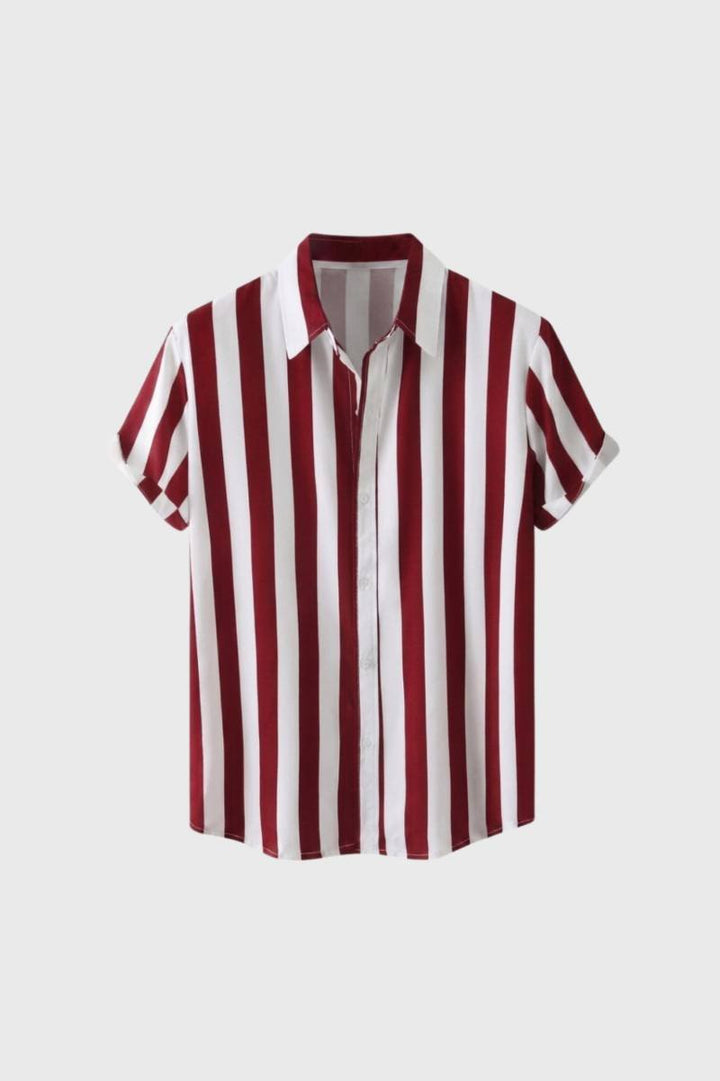 Striped Shirt Men - Classic Collar Short Sleeve | Smart Casual — Striped Wine