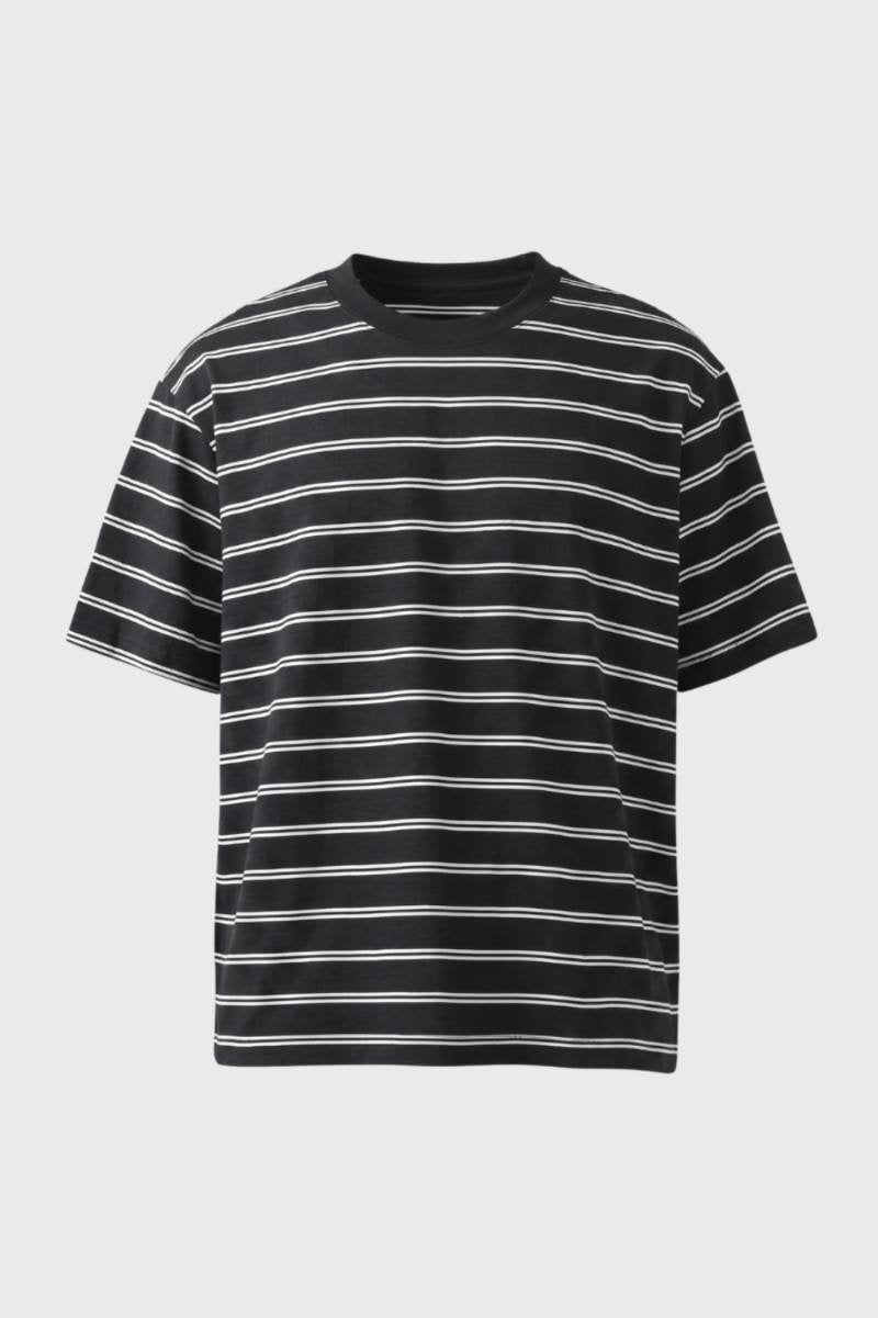 Striped T-Shirt Men - Classic Round Neck Short Sleeve | Casual — Striped Black