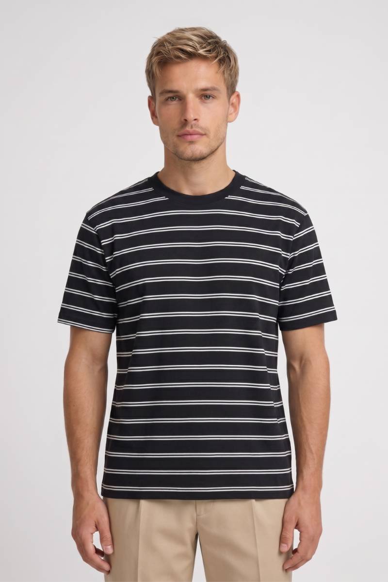 Striped T-Shirt Men - Classic Round Neck Short Sleeve | Casual — Striped Black