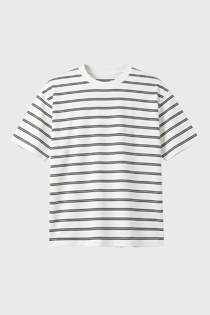 Striped T-Shirt Men - Classic Round Neck Short Sleeve | Casual — Striped White