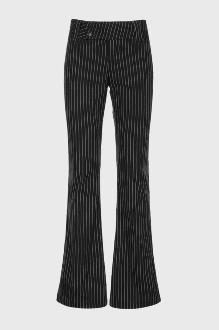 Striped Trousers Women - Flare Leg Low Rise | Elegant — Striped Black