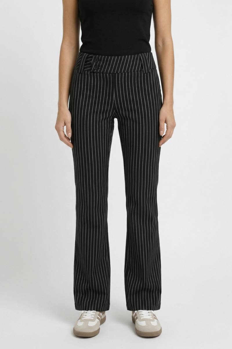 Striped Trousers Women - Flare Leg Low Rise | Elegant — Striped Black