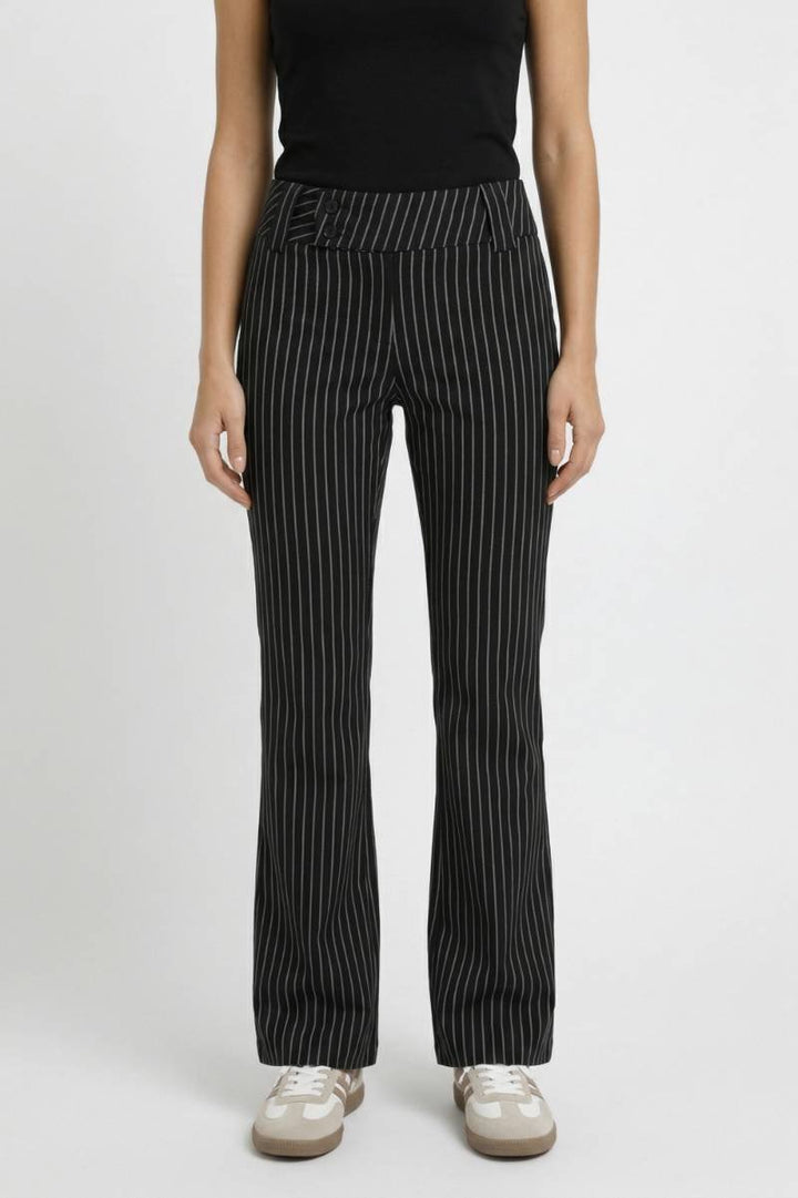 Striped Trousers Women - Flare Leg Low Rise | Elegant — Striped Black