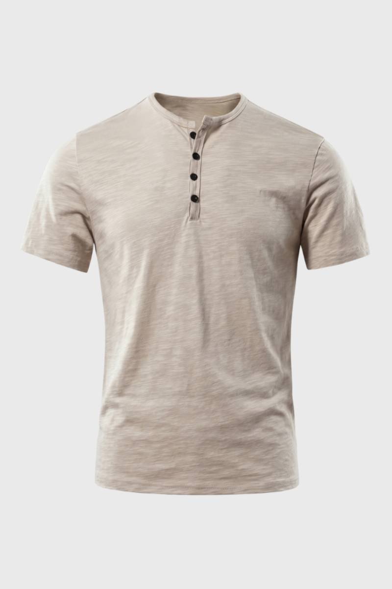 T-shirt Men - Button Up Henley Neckline | Classic Casual — Beige