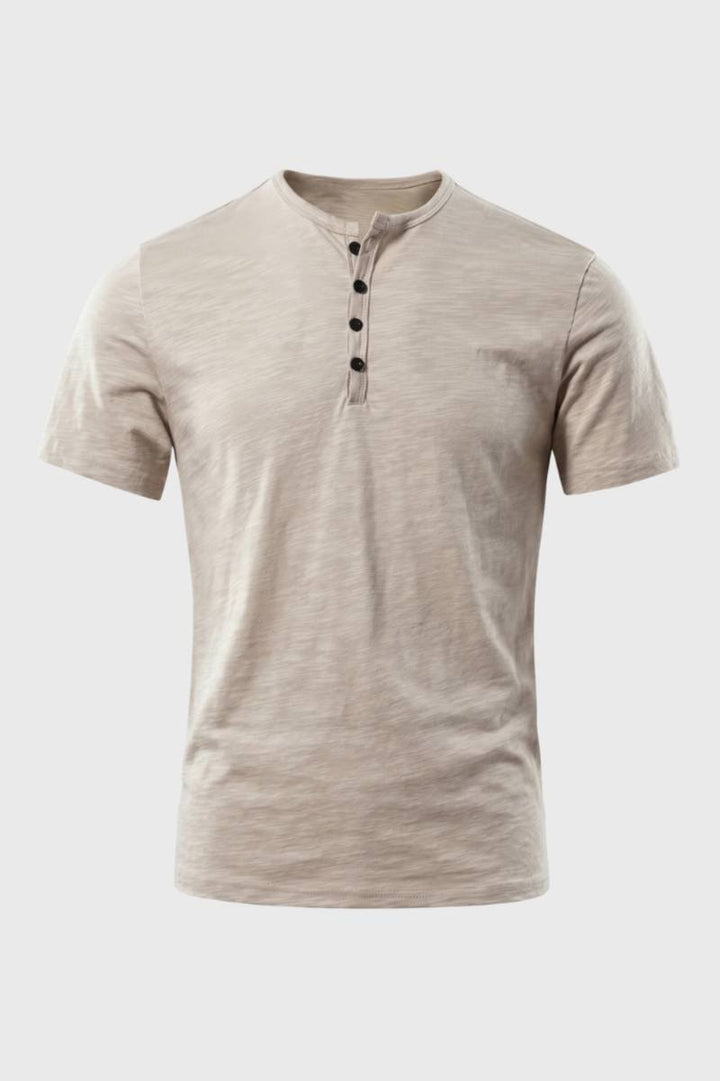 T-shirt Men - Button Up Henley Neckline | Classic Casual — Beige