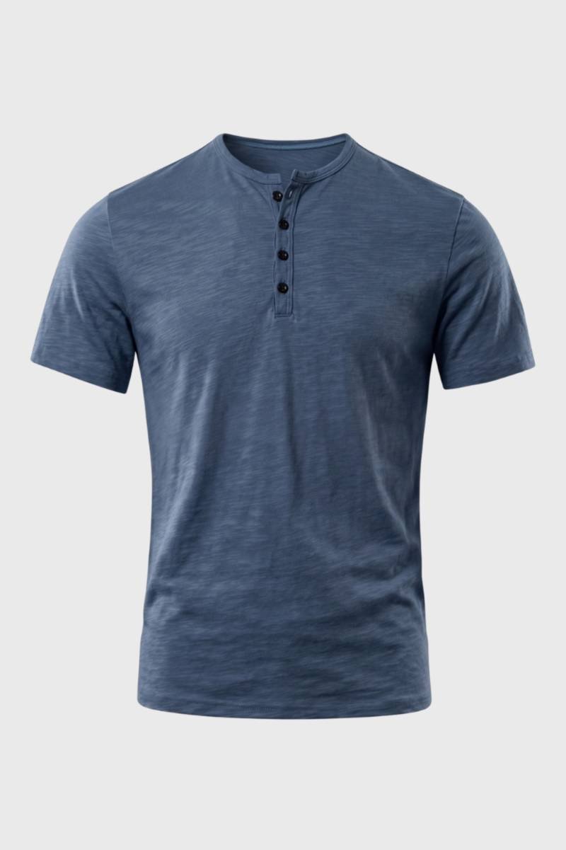 T-shirt Men - Button Up Henley Neckline | Classic Casual — Blue
