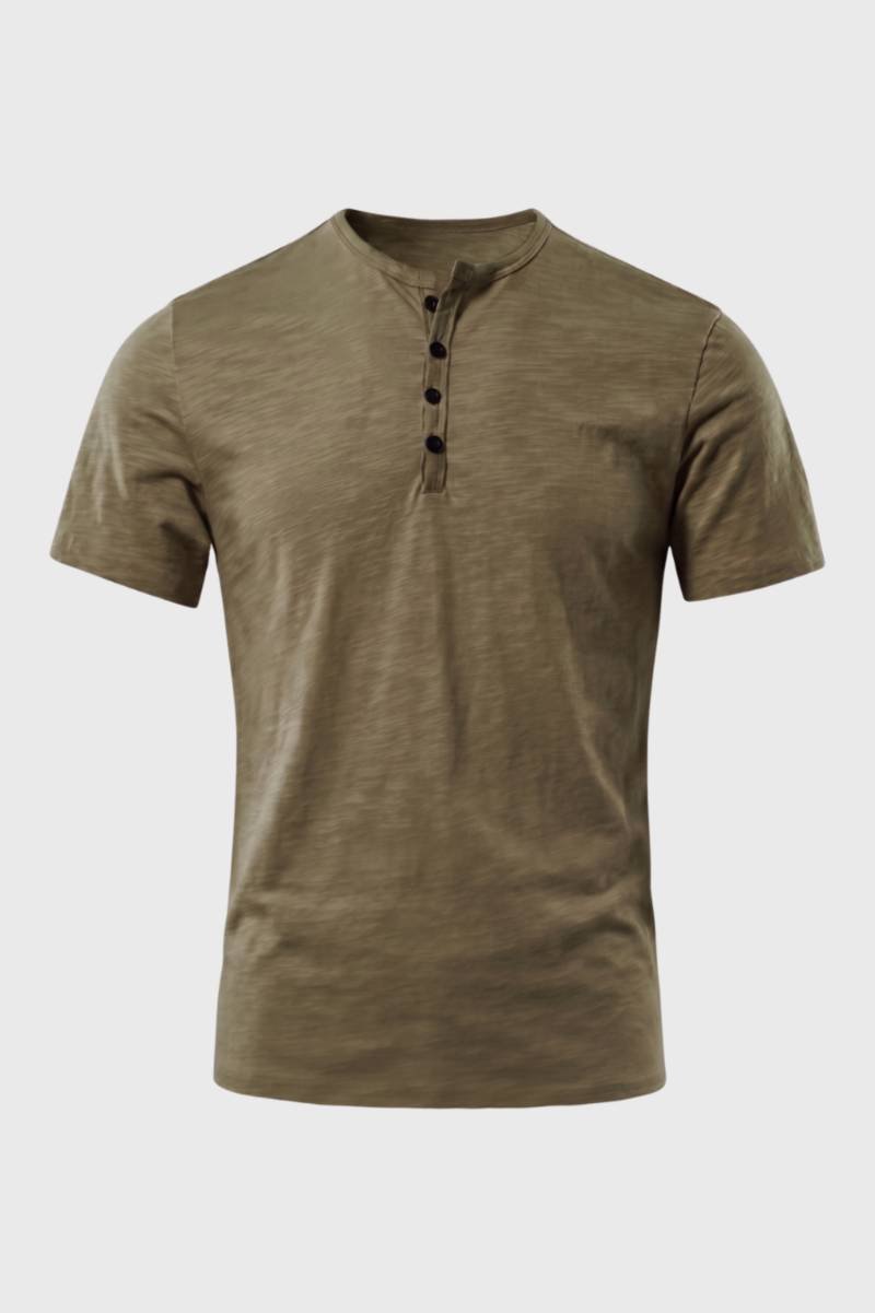 T-shirt Men - Button Up Henley Neckline | Classic Casual — Olive