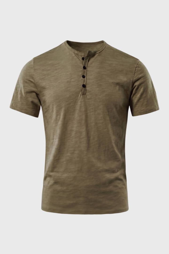 T-shirt Men - Button Up Henley Neckline | Classic Casual — Olive