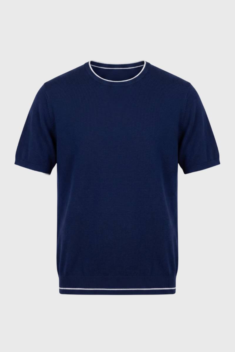 T-Shirt Men - Contrast Trim Round Neck Short Sleeve | Classic — Navy