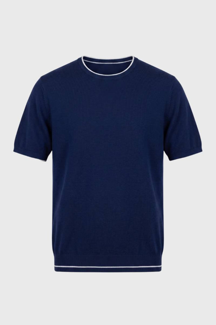 T-Shirt Men - Contrast Trim Round Neck Short Sleeve | Classic — Navy