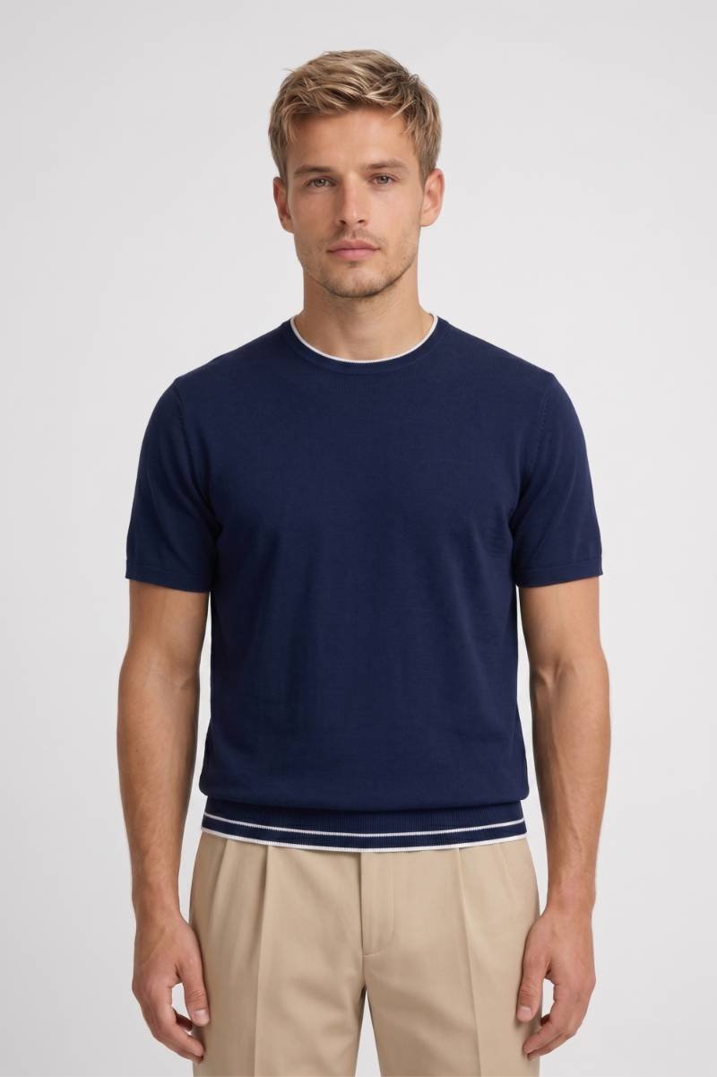 T-Shirt Men - Contrast Trim Round Neck Short Sleeve | Classic — Navy