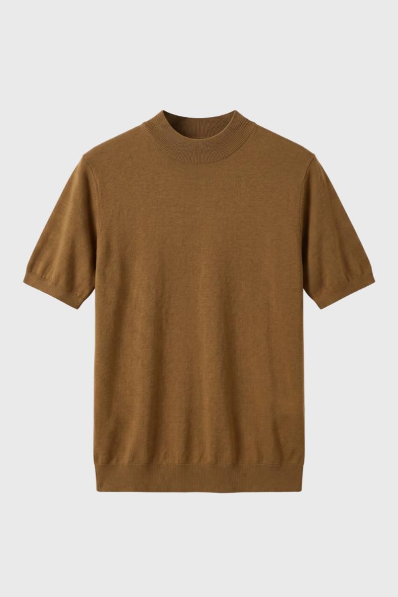 T-Shirt Men - Mock Neck Short Sleeve | Relaxed — Camel