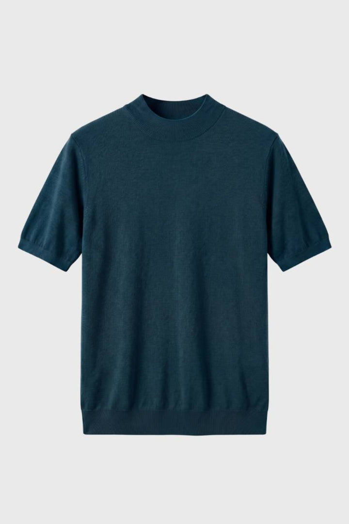 T-Shirt Men - Mock Neck Short Sleeve | Relaxed — Dark Blue
