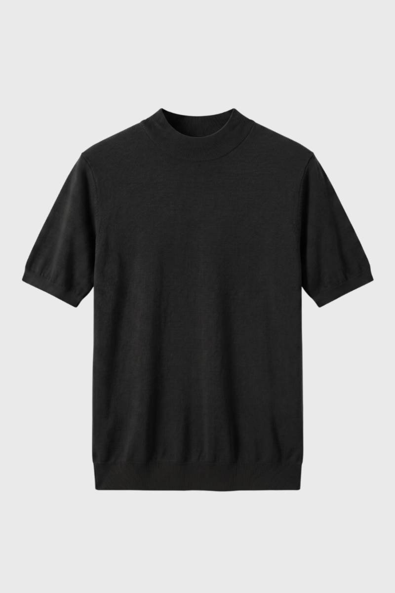 T-Shirt Men - Mock Neck Short Sleeve | Relaxed — Black
