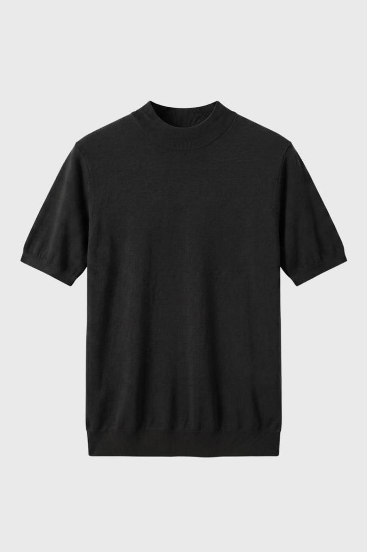 T-Shirt Men - Mock Neck Short Sleeve | Relaxed — Black