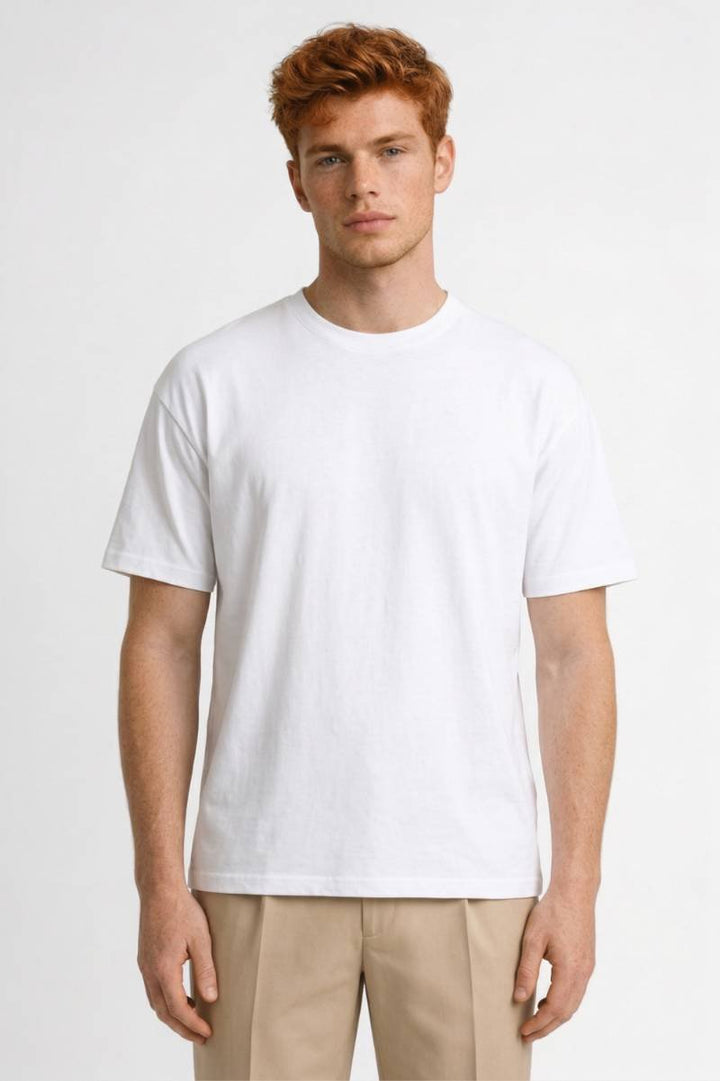 T-Shirt Men - Relaxed Fit Cotton Crew Neck | Casual Essential - White