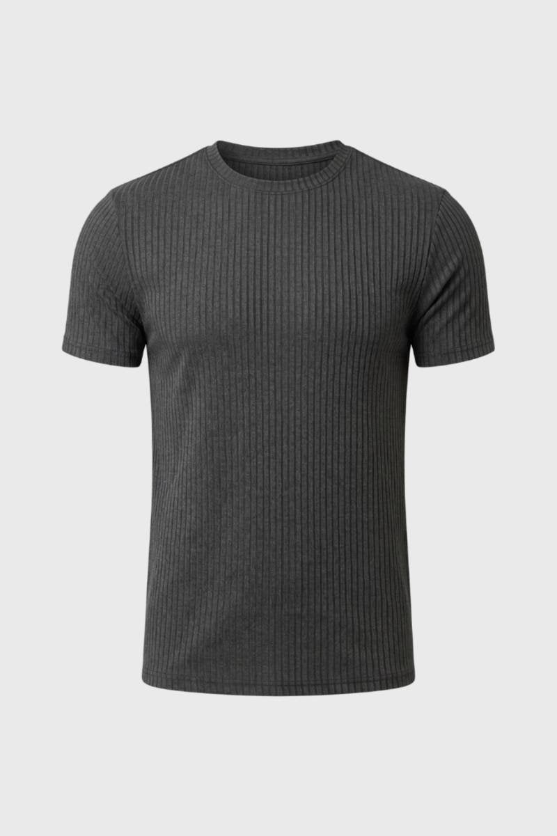 T-shirt Men - Ribbed Short Sleeve Round Neck | Contemporary — Charcoal