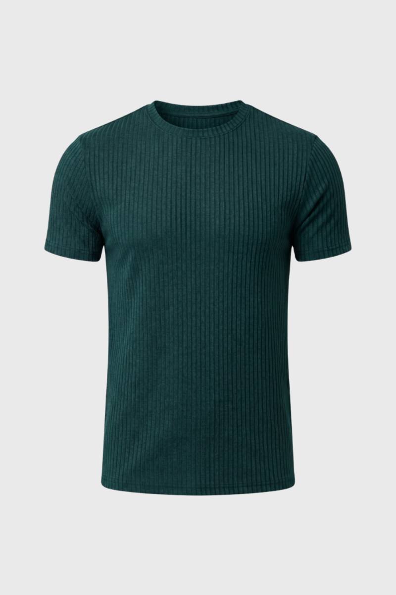 T-shirt Men - Ribbed Short Sleeve Round Neck | Contemporary — Dark Green