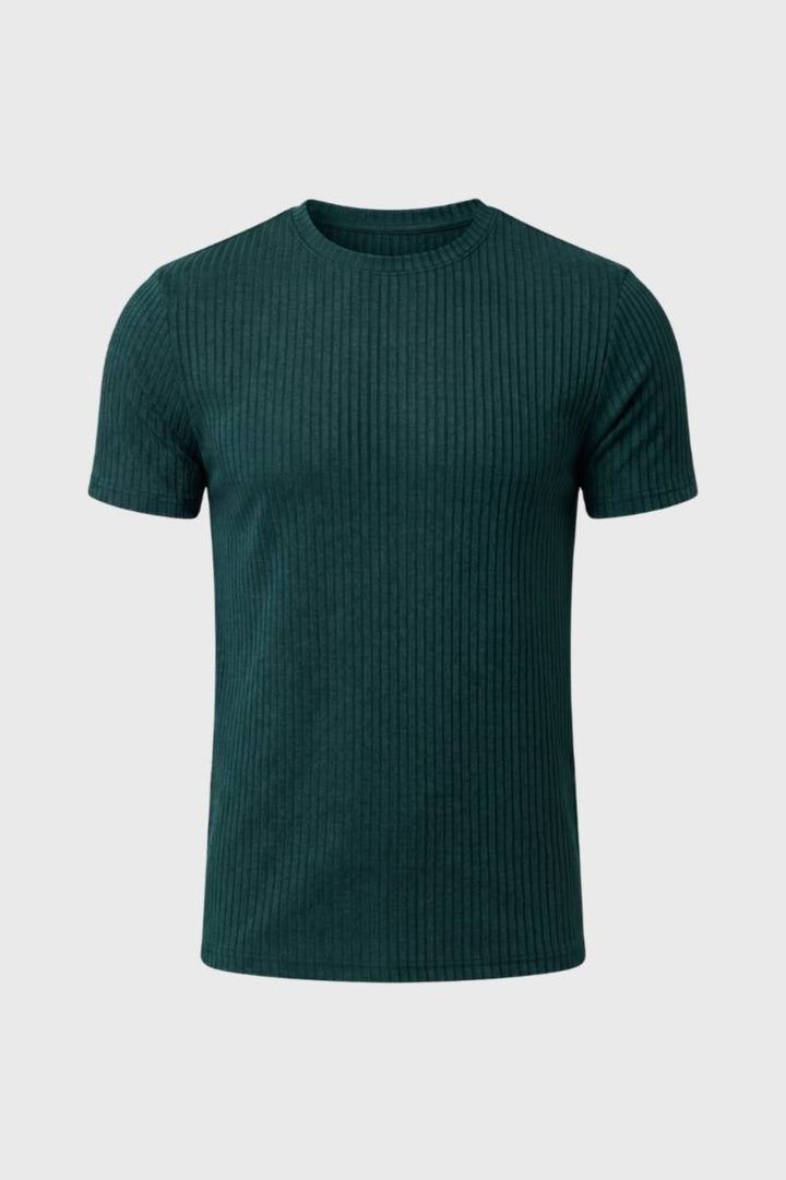T-shirt Men - Ribbed Short Sleeve Round Neck | Contemporary — Dark Green