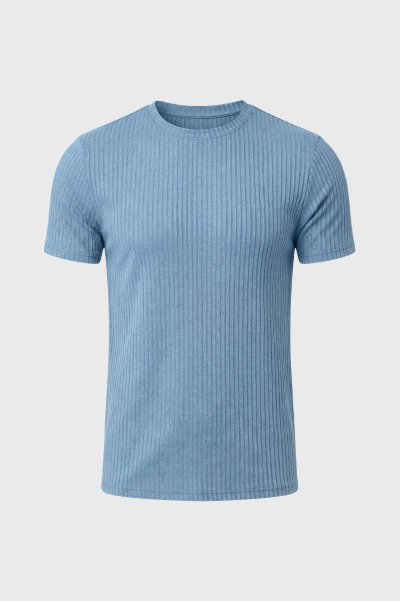 T-shirt Men - Ribbed Short Sleeve Round Neck | Contemporary — Light Blue