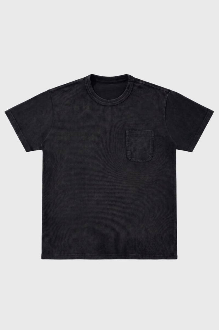 T-Shirt Men - Vintage Wash with Chest Pocket | Relaxed Casual — Black