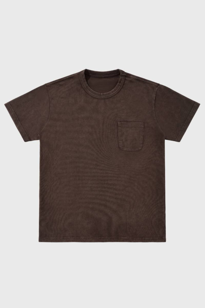 T-Shirt Men - Vintage Wash with Chest Pocket | Relaxed Casual — Brown