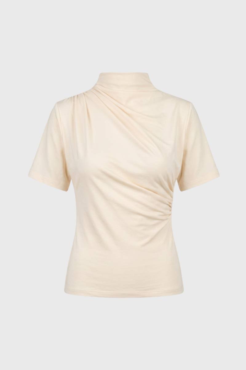 T-Shirt Women - Mock Neck Drape Front | Elegant — Cream