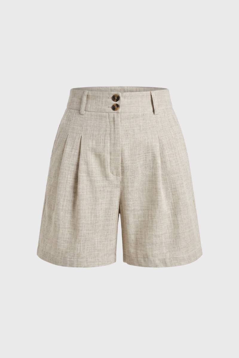 Tailored Shorts Women - High Waist Pleat Front with Button Detail | Chic — Beige