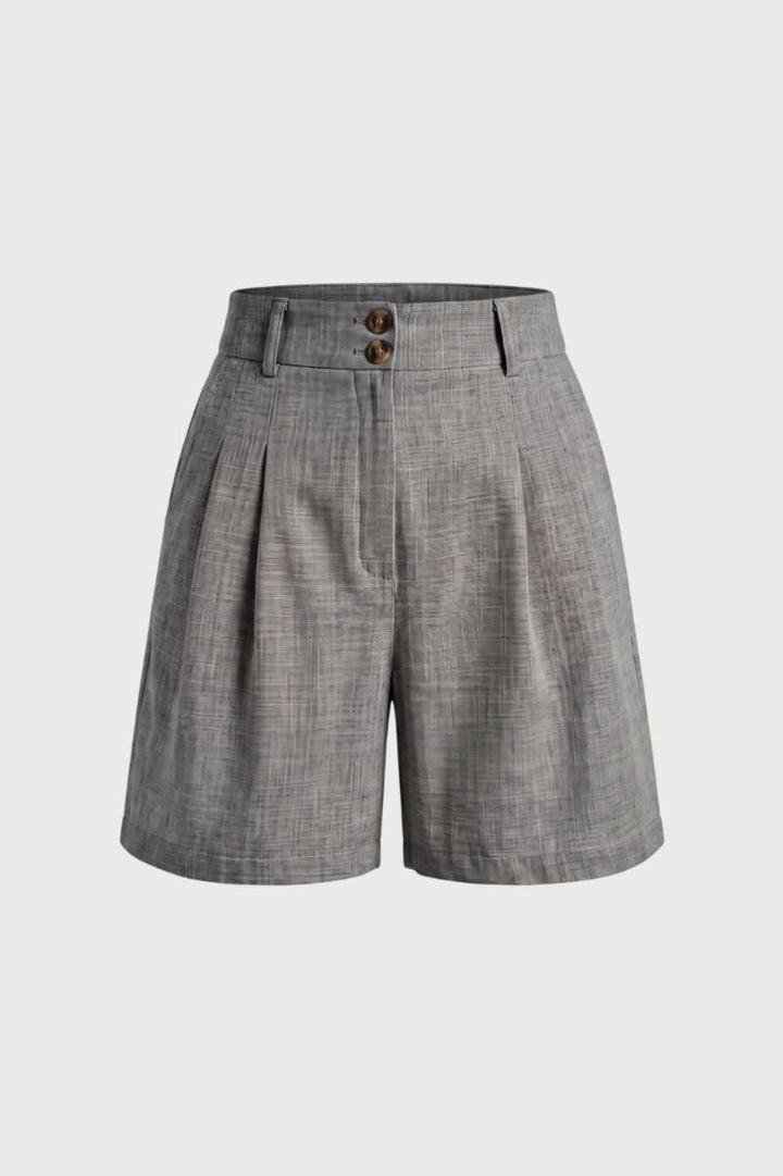 Tailored Shorts Women - High Waist Pleat Front with Button Detail | Chic — Grey