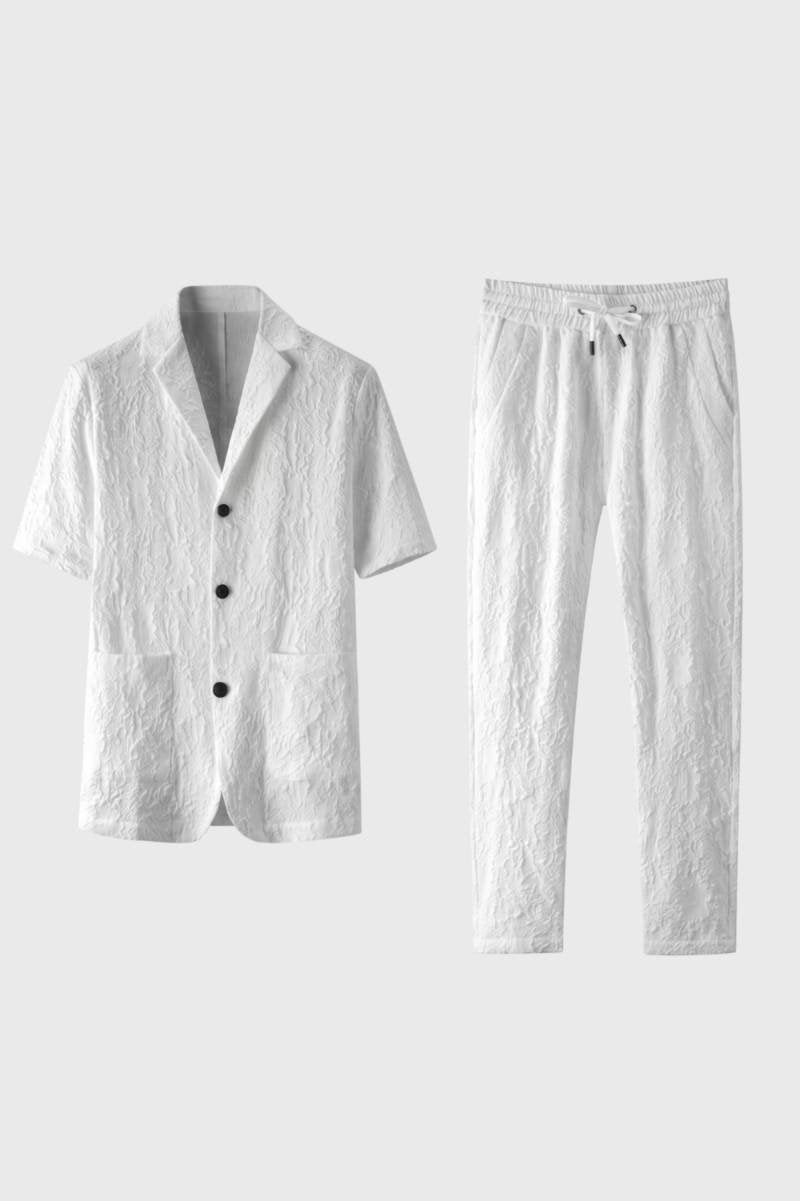 Two Piece Set Men - Relaxed Short Sleeve Shirt & Trousers | Summer — White