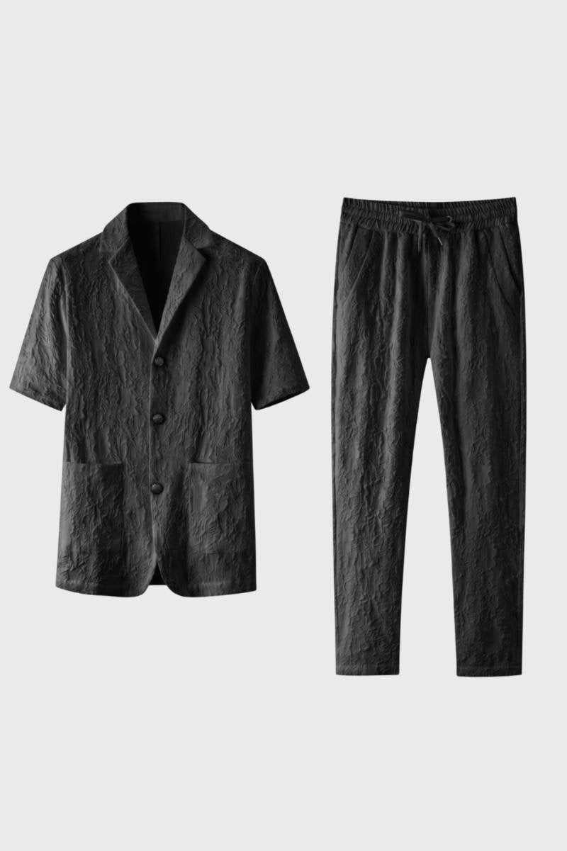 Two Piece Set Men - Relaxed Short Sleeve Shirt & Trousers | Summer — Charcoal
